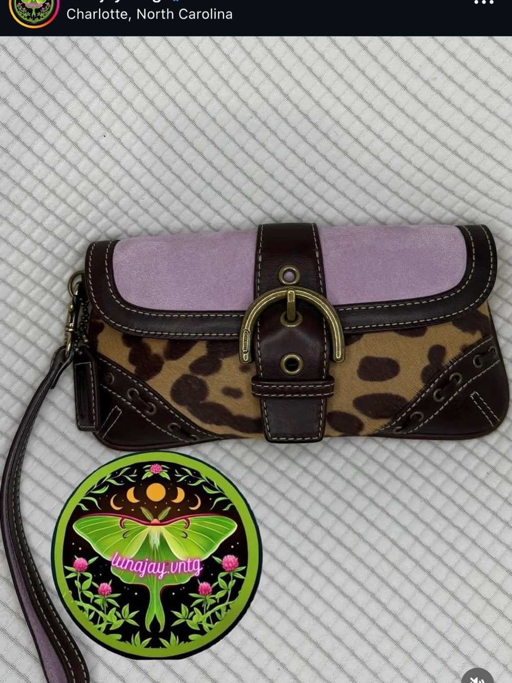 Leather Trim Leopard Print Wristlet Clutch in Lavender and Brown